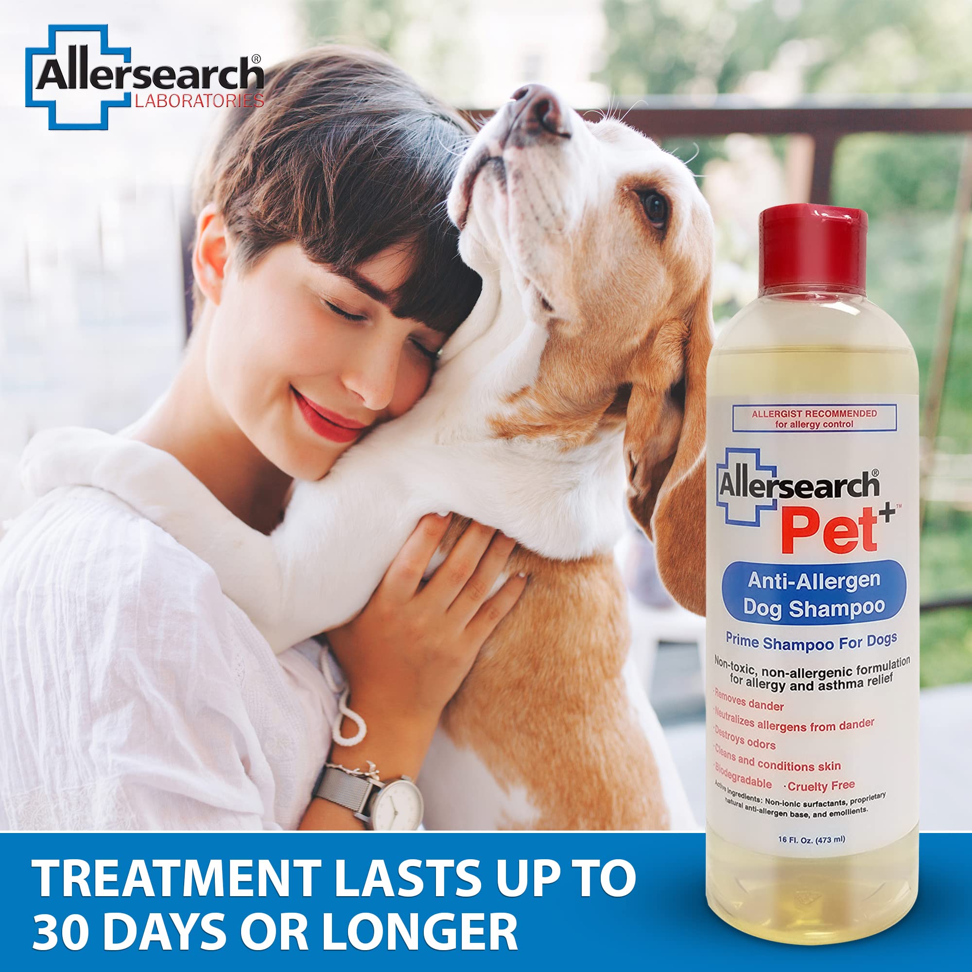 Allersearch Pet+ Shampoo dog close-up after a gentle wash