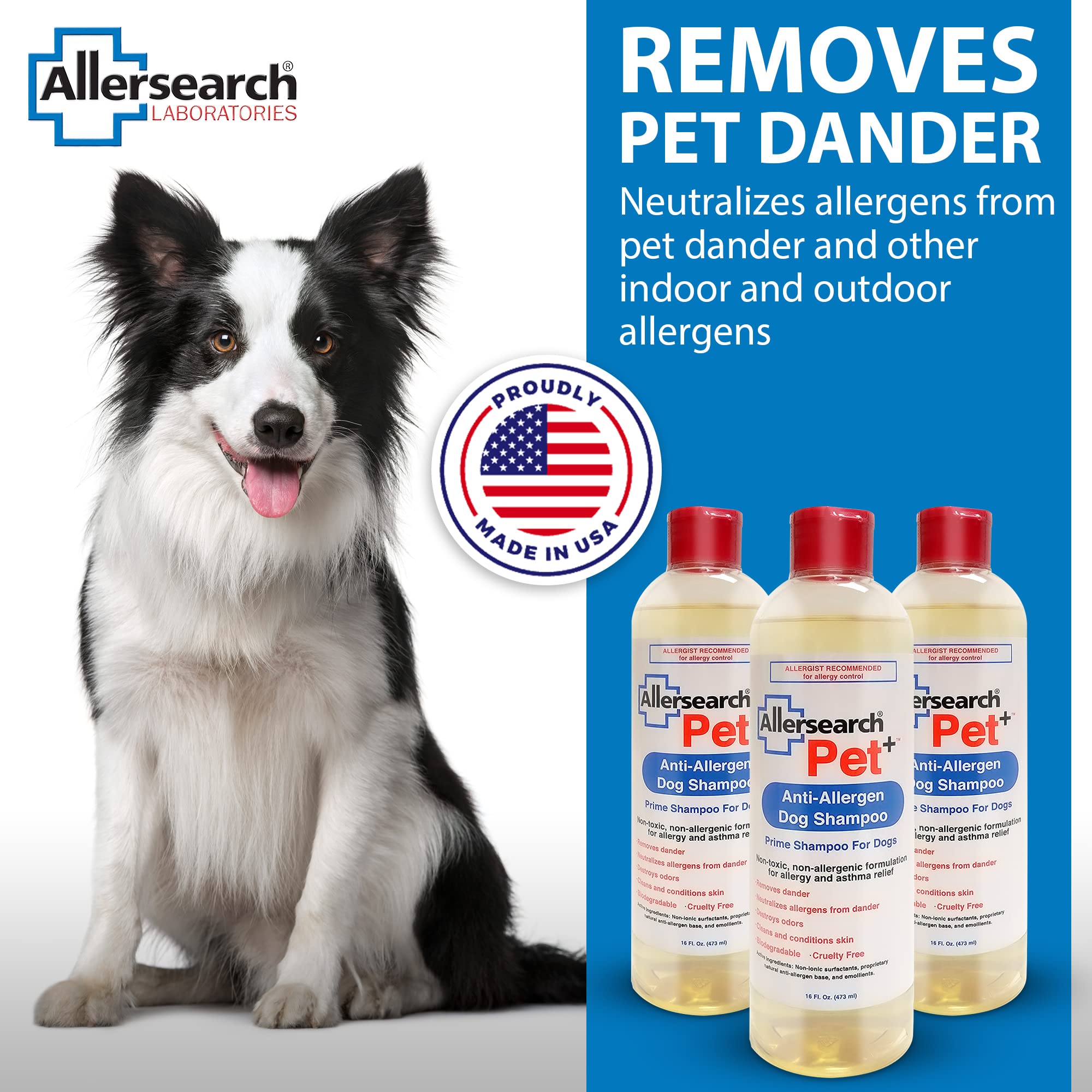 Allersearch Pet+ Shampoo foam illustrating gentle cleansing for sensitive skin