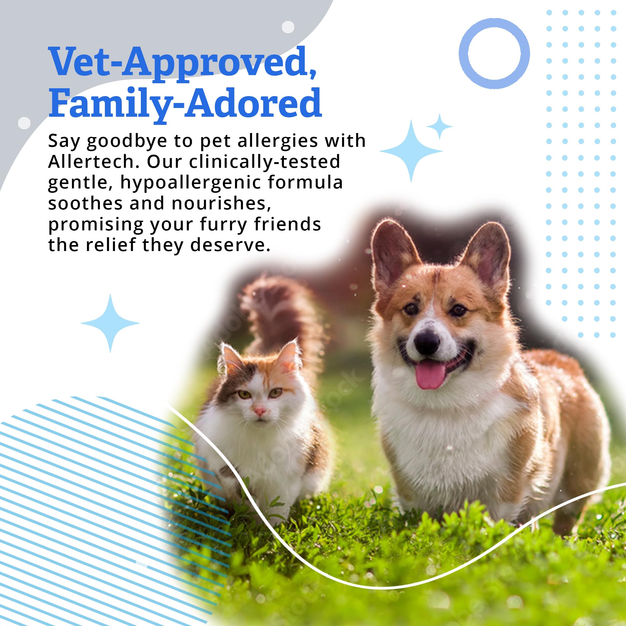 Allertech Anti-Allergen Pet Shampoo after-bath coat shows soft, clean fur and sheen.