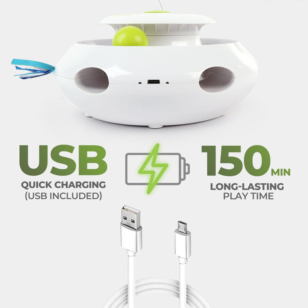 ALL FOR PAWS 3-in-1 cat toy usb-rechargeable eliminates battery hassles during play.