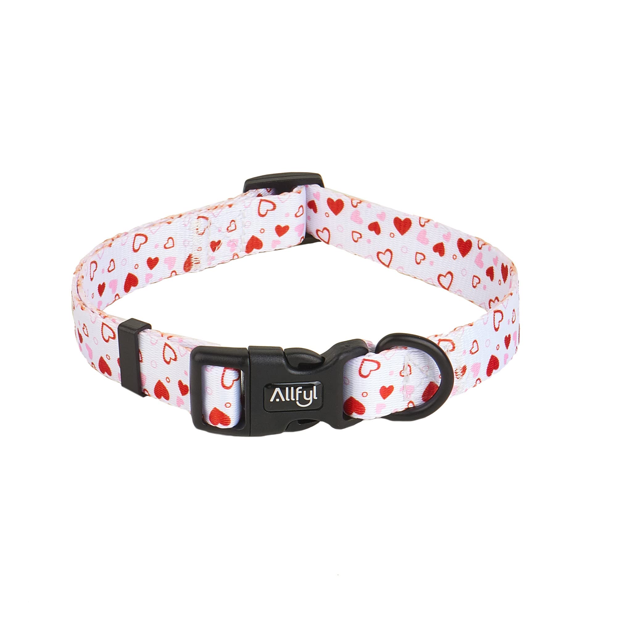 ALLFYL dog collar front view shows adjustable heart pattern for daily comfort.