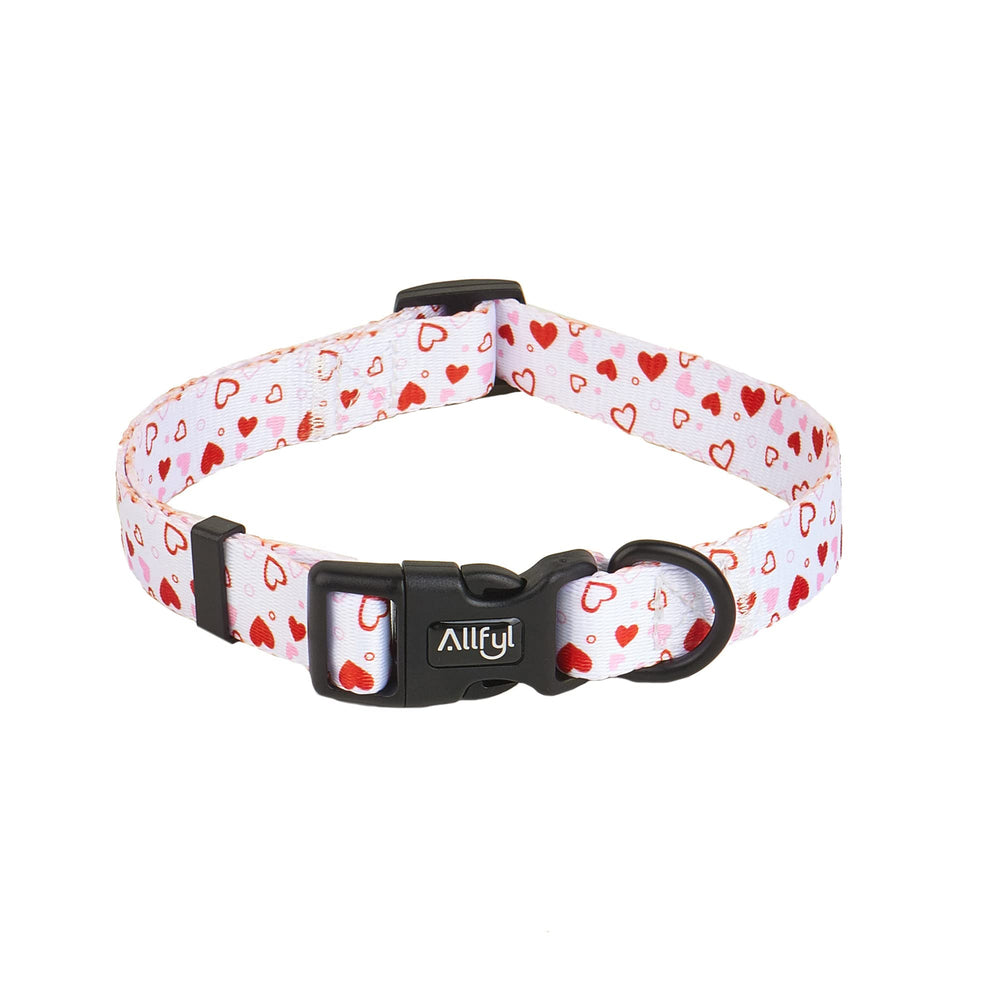 ALLFYL dog collar front view shows adjustable heart pattern for daily comfort.