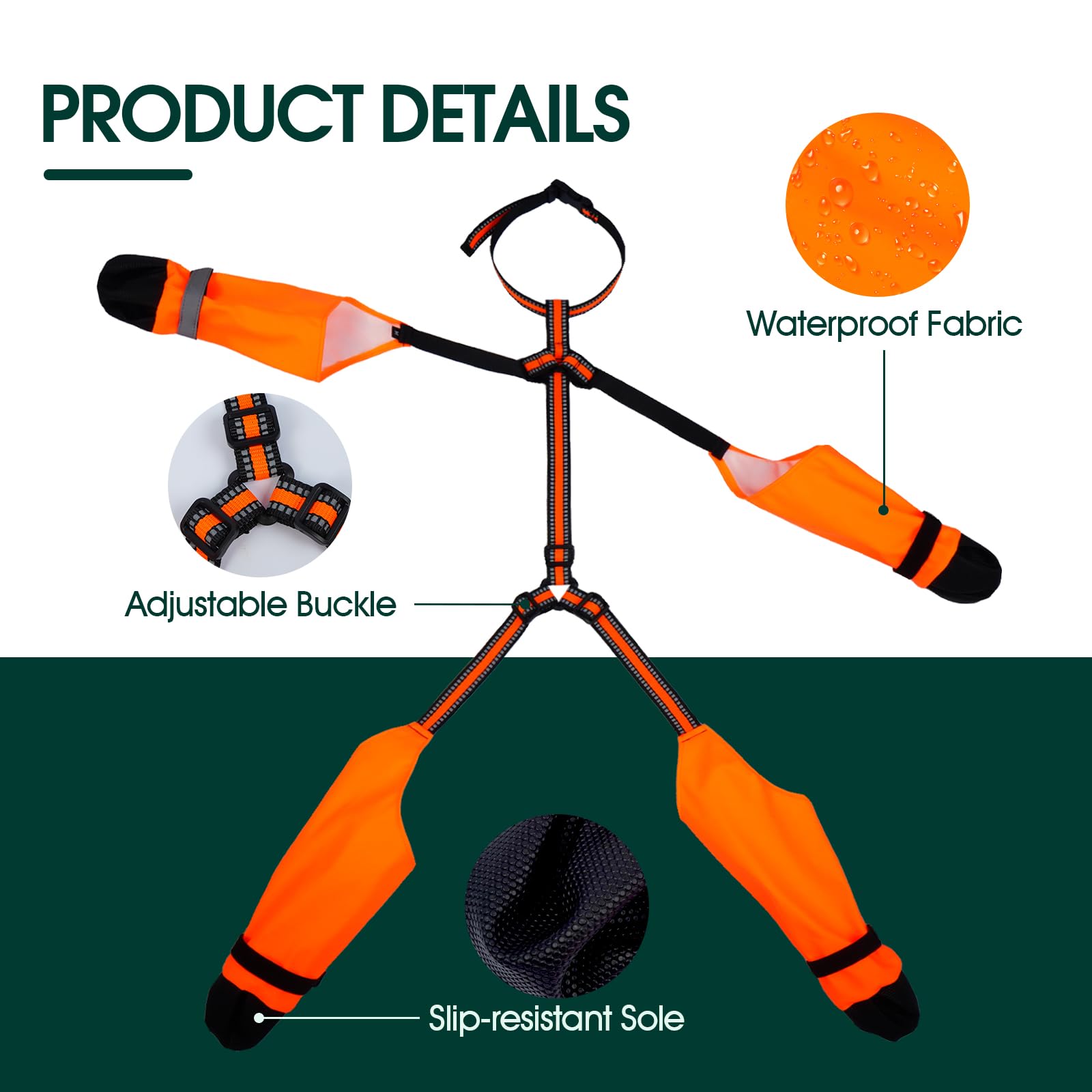 Allroaring dog boots hook-loop-closure keeps boots secure during adventures.