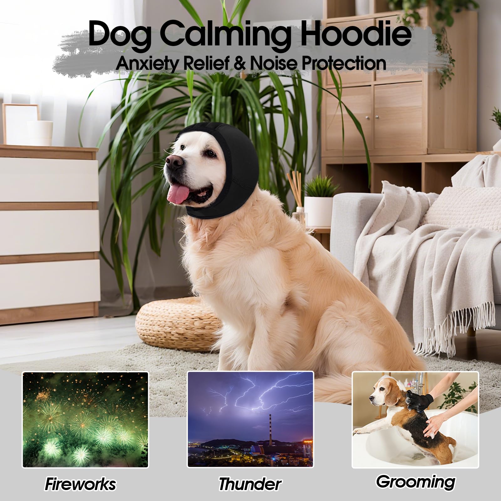Allroaring calming hoodie worn during grooming shows calm and comfortable experience.