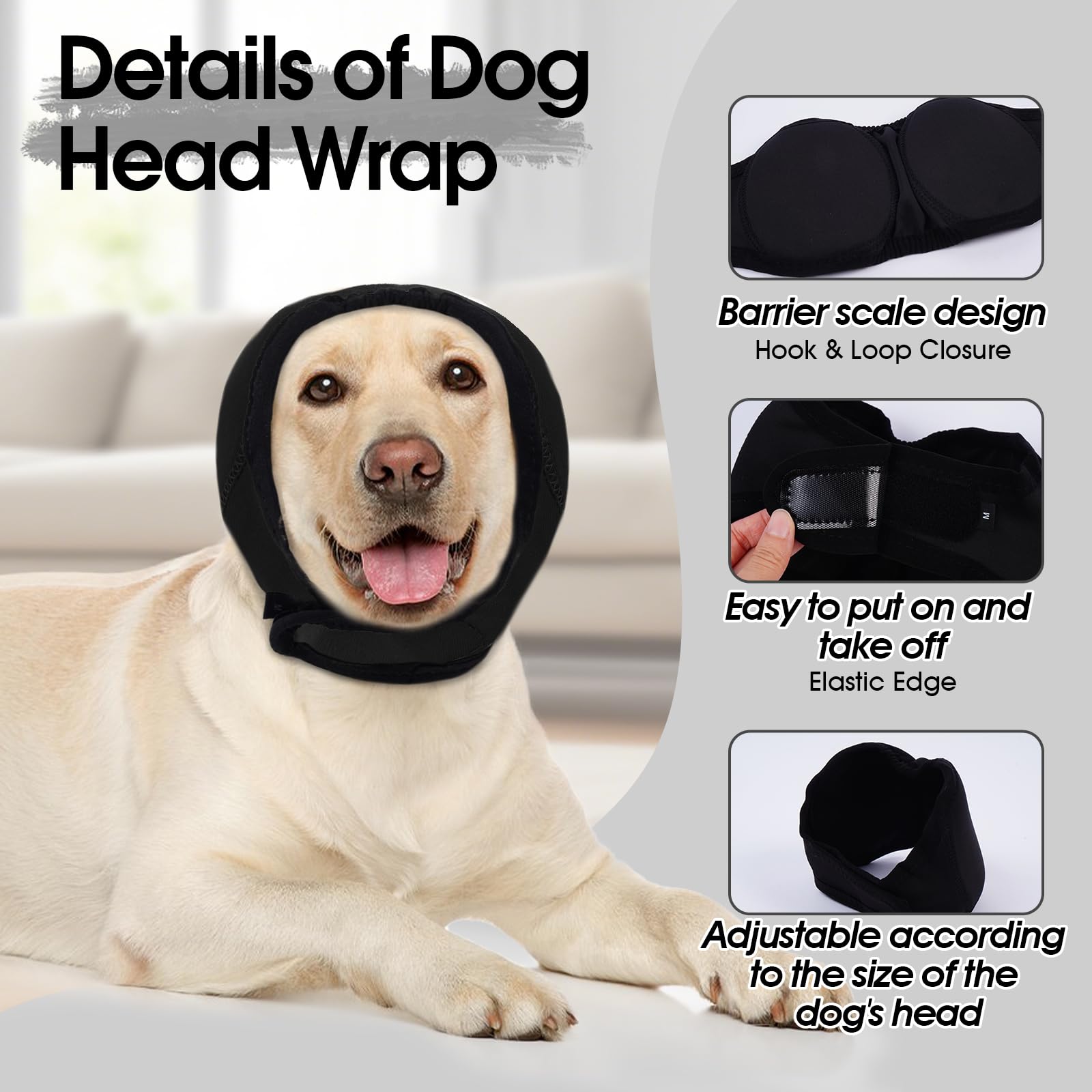 Allroaring dog ear-wraps adjustable fit side view highlights travel-friendly, secure coverage.