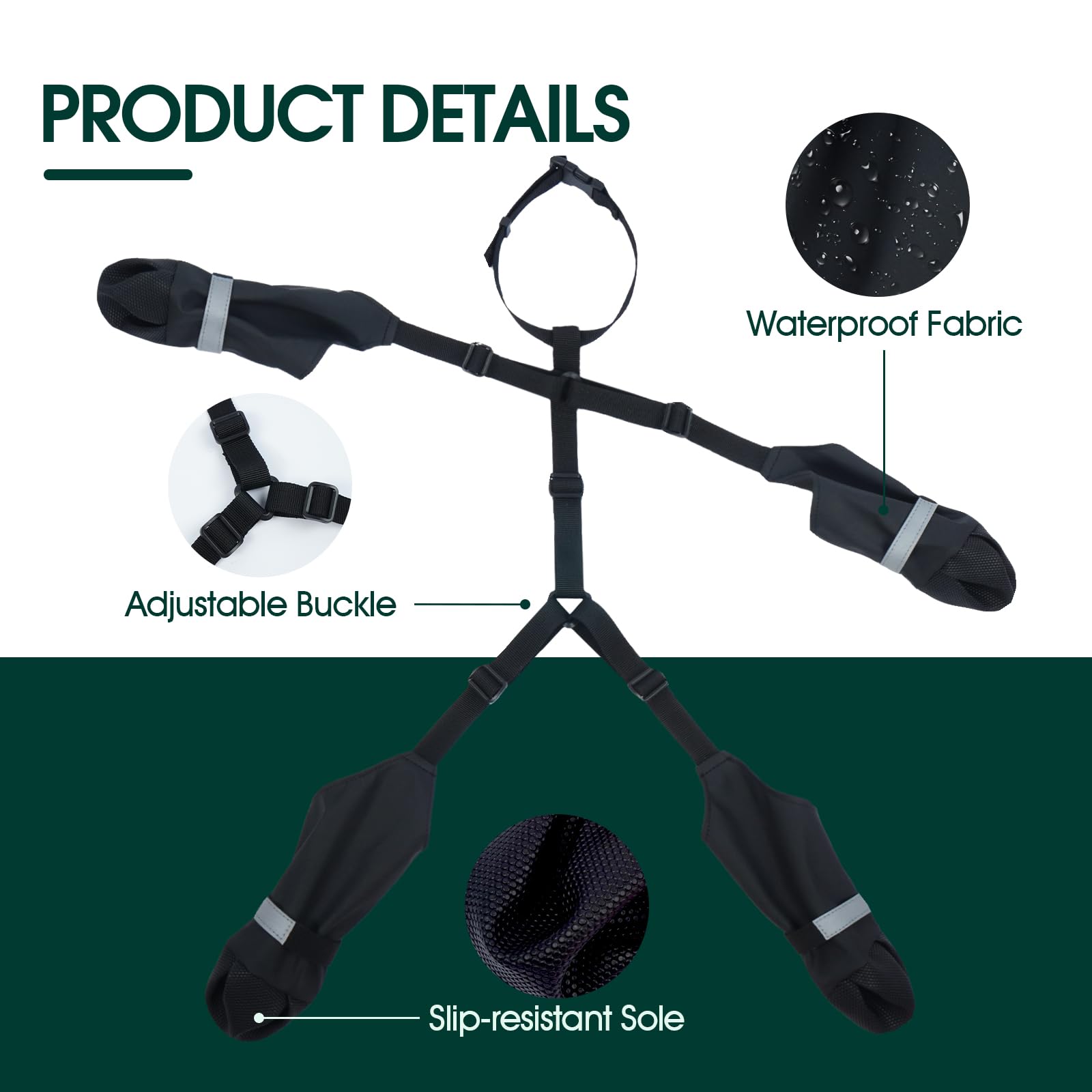 Allroaring dog suspender boots adjustable buckle ensures snug, secure fit.