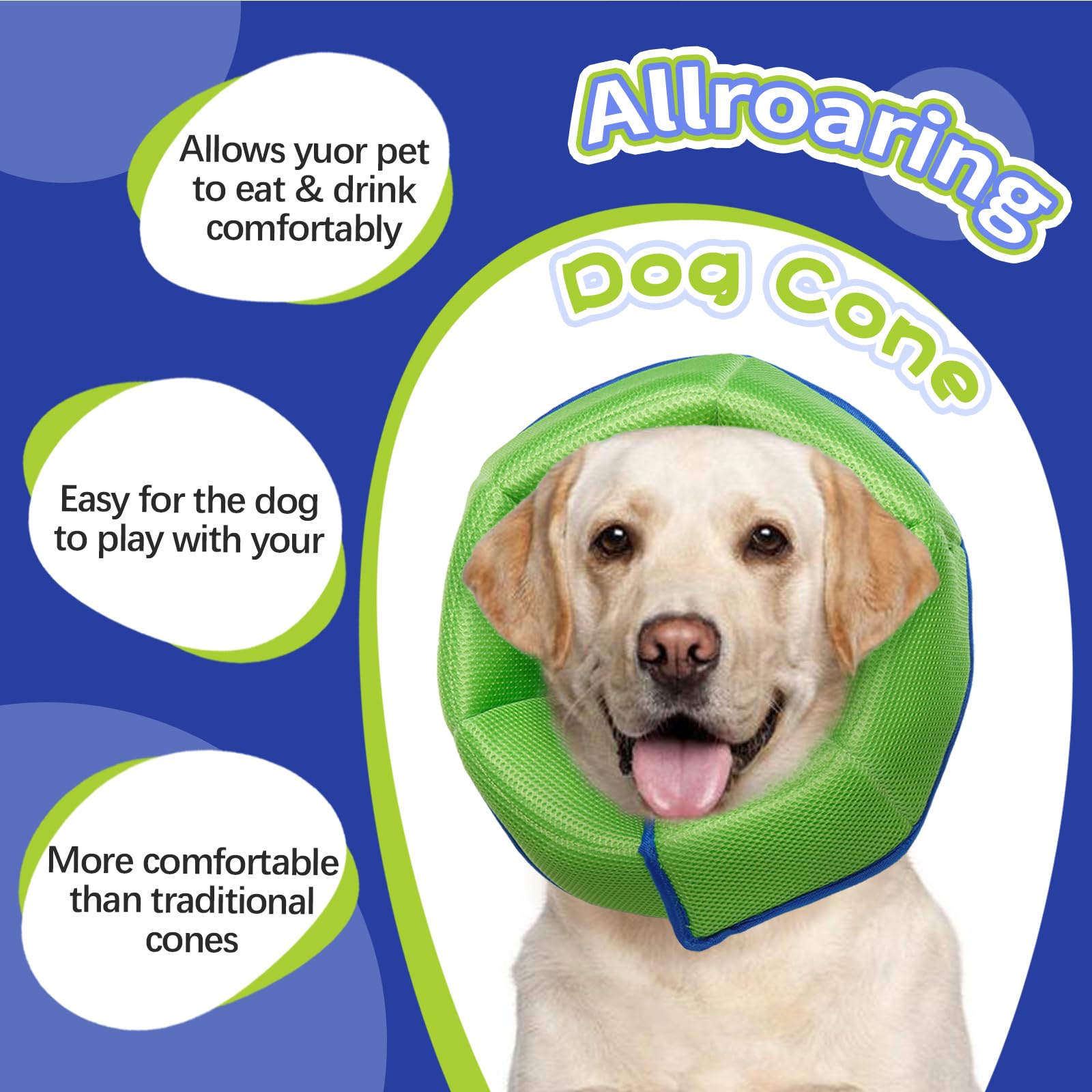 Allroaring Elizabethan collar soft fabric keeps dogs comfortable during meals and rest