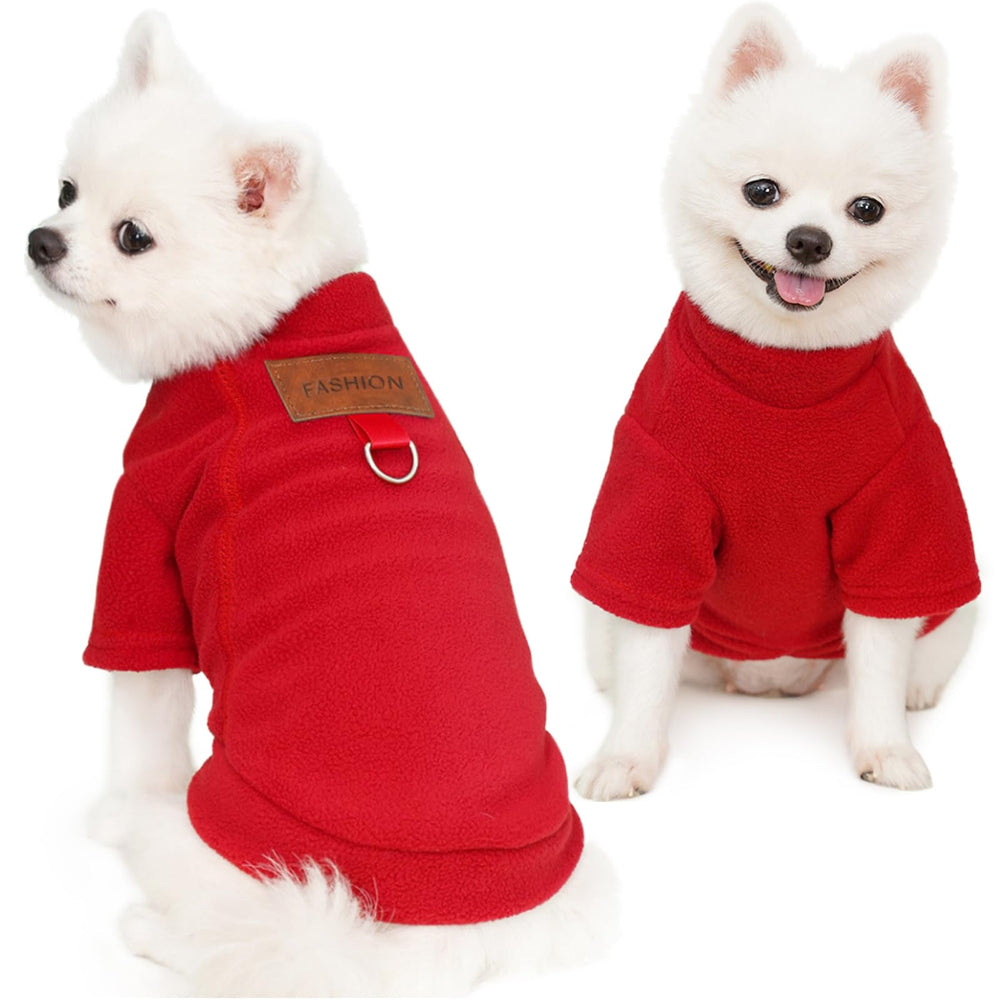 Allroaring soft fleece dog sweater front view keeps small dogs warm on walks.