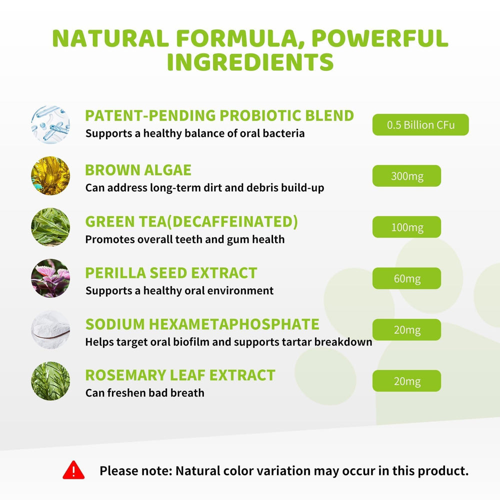 Aloevia dental powder bottle and label highlighting safe, vet‑developed formulation