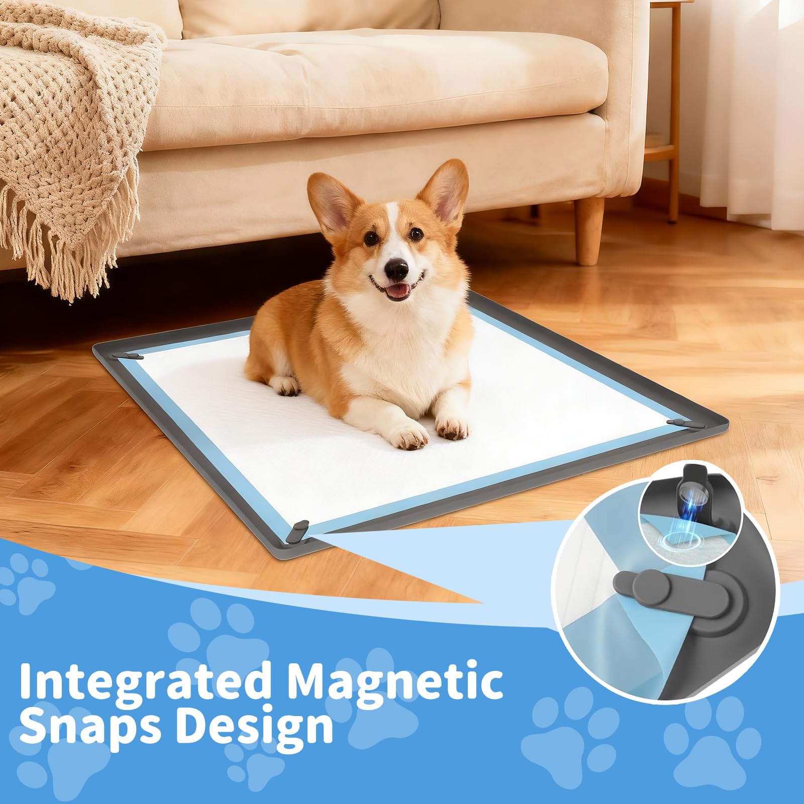 ALOOF pee pad holder raised-edge protects floors during puppy training.