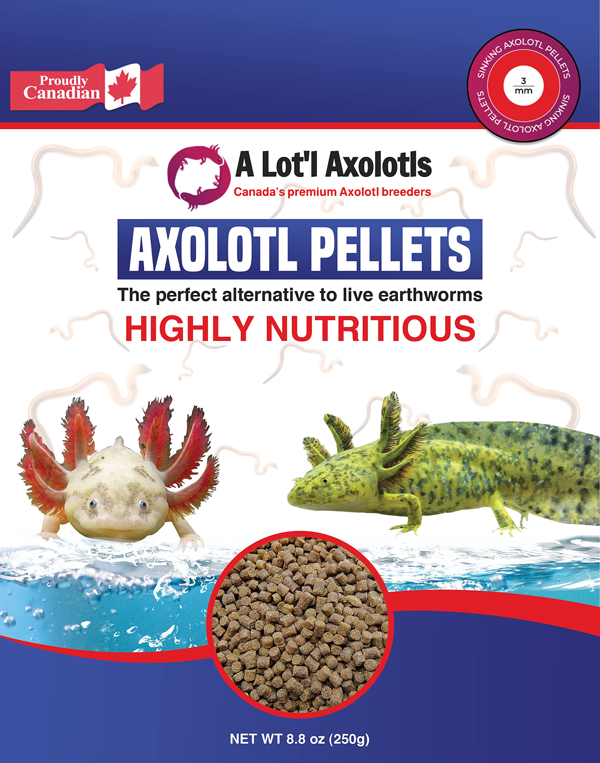 A Lot'l Axolotls axolotl-diet image communicates high-protein nutrition for carnivorous pets.