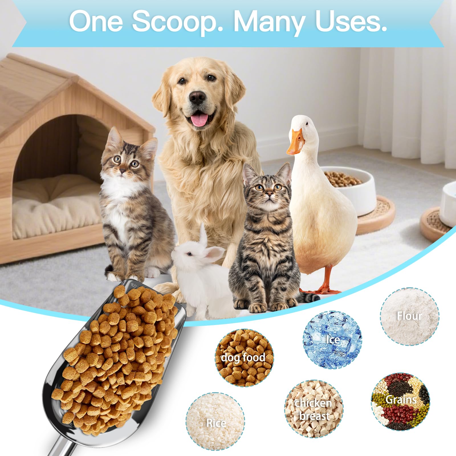 Aloxina dog-cat scoop dishwasher-safe design simplifies after-meal cleanup in busy homes.