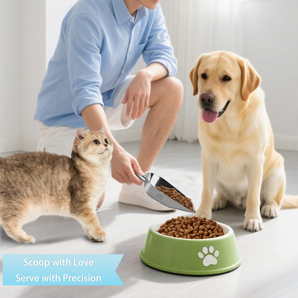 Aloxina dog-cat scoop extended-handle grip eases scooping dense kibble with comfort.
