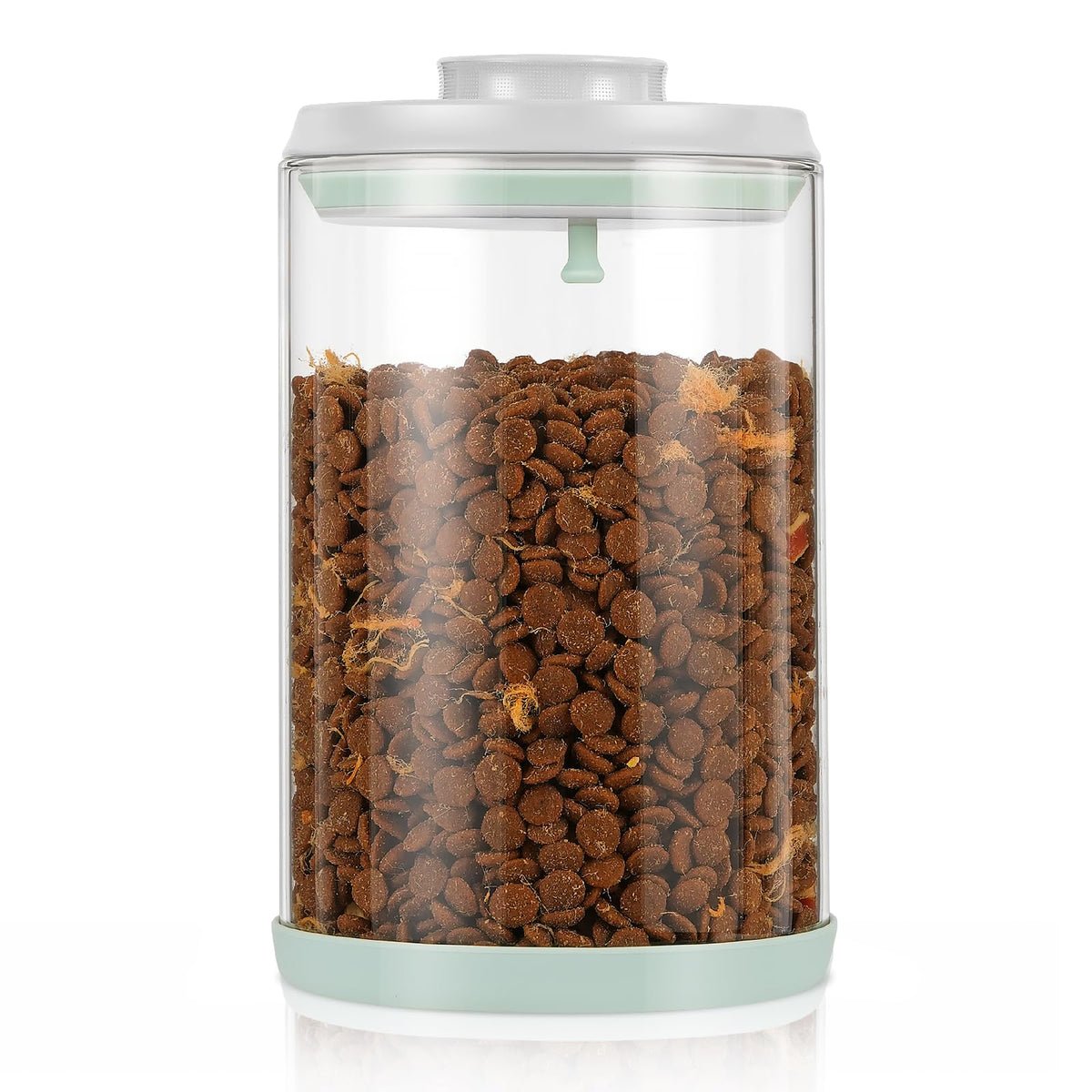 Aloxina one-touch lid dog treat container keeps treats fresh on the counter.