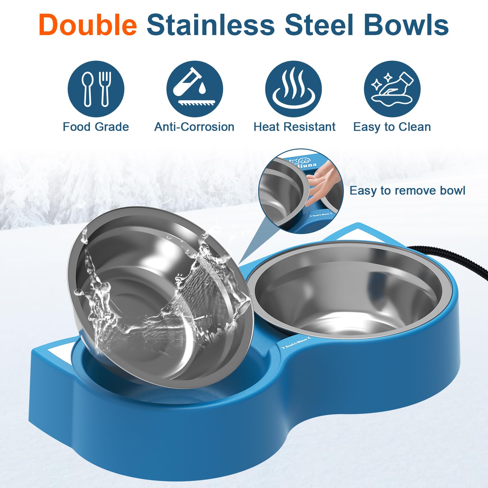 Alpcouts heated cat bowl with double bowls enables simultaneous water and food.