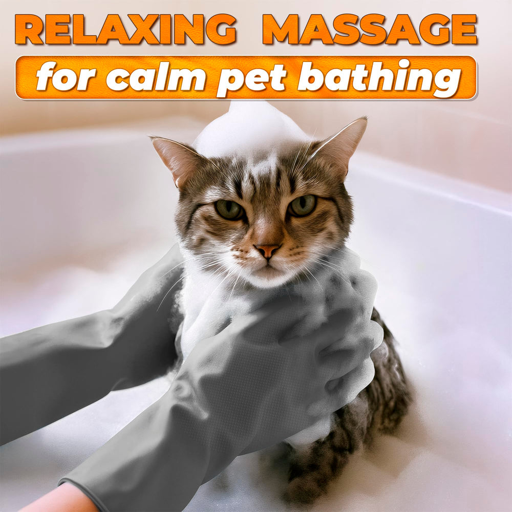 ALPENKOK 2-in-1 gloves used during a wet dog bath for thorough cleaning.
