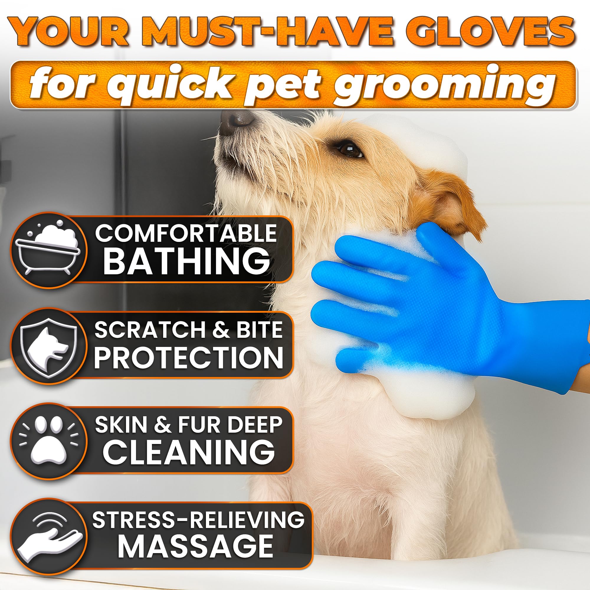 ALPENKOK dog bath gloves forming rich lather during grooming