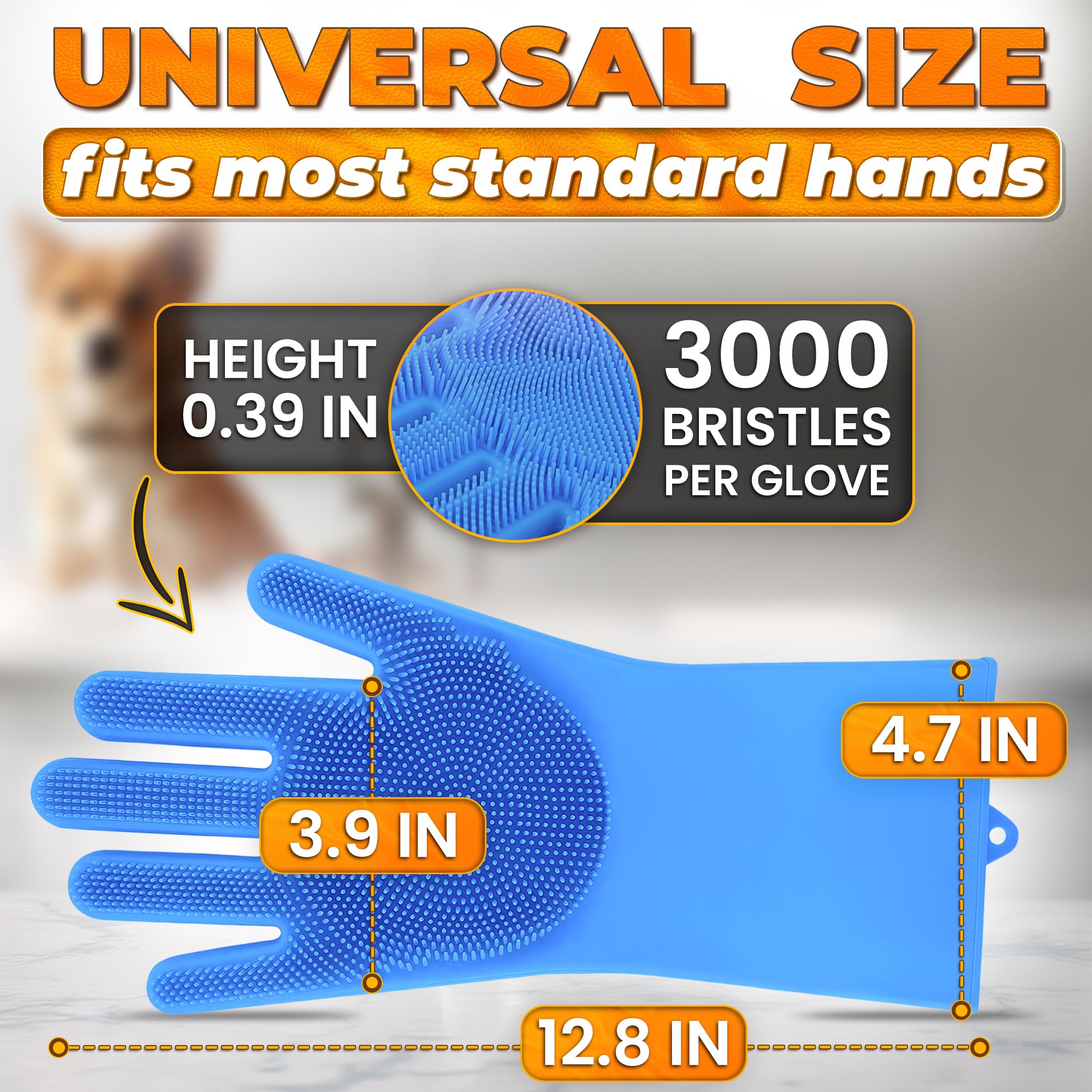 ALPENKOK dog washing gloves 12.8-inch full glove on hand for easy bathing