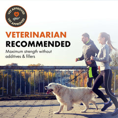 Alpha Dog Nutrition Free Range Joint Powder ingredients jar highlights glucosamine for joint health support.
