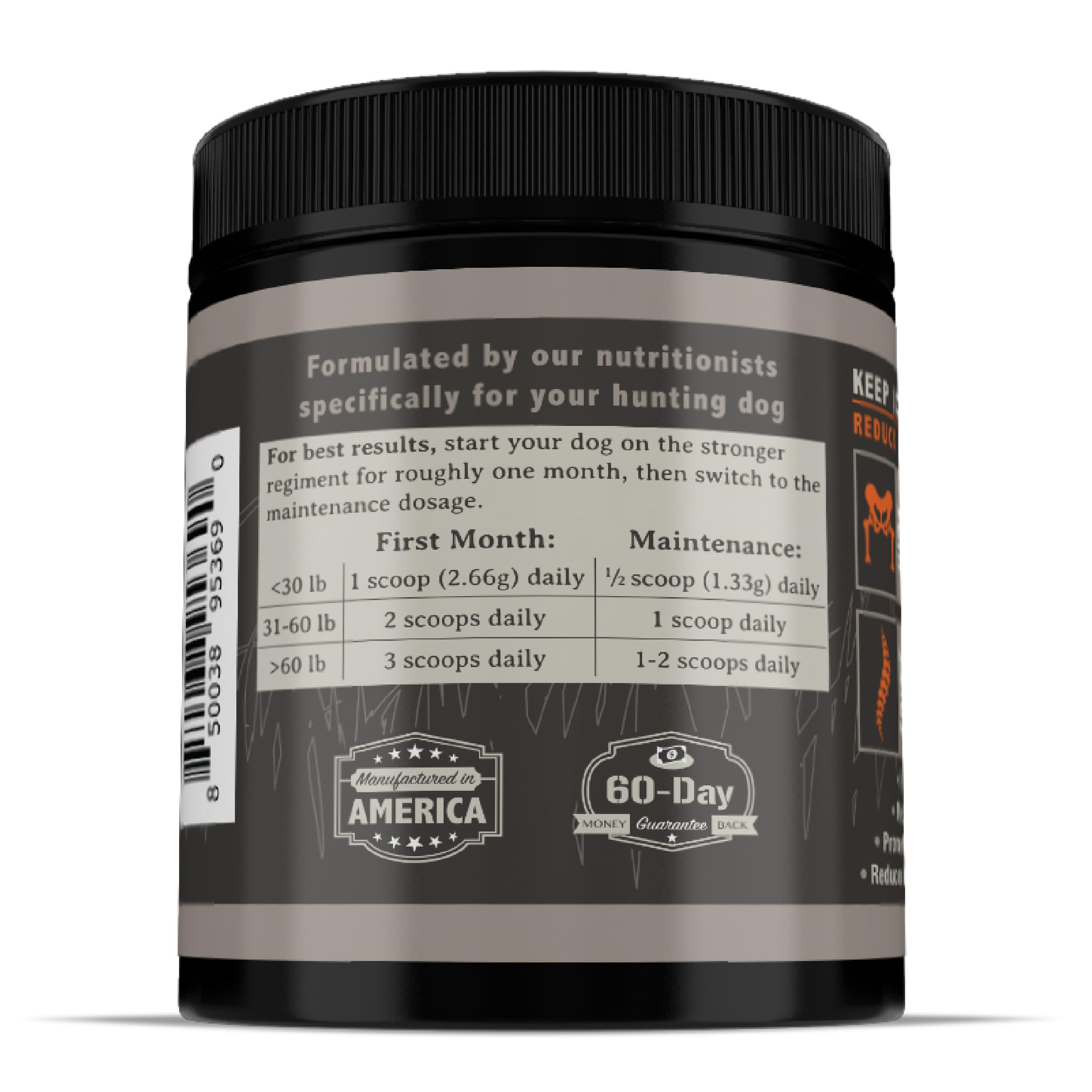 Alpha Dog Nutrition Free Range Joint Powder label emphasizes key joint-support ingredients glucosamine and chondroitin.