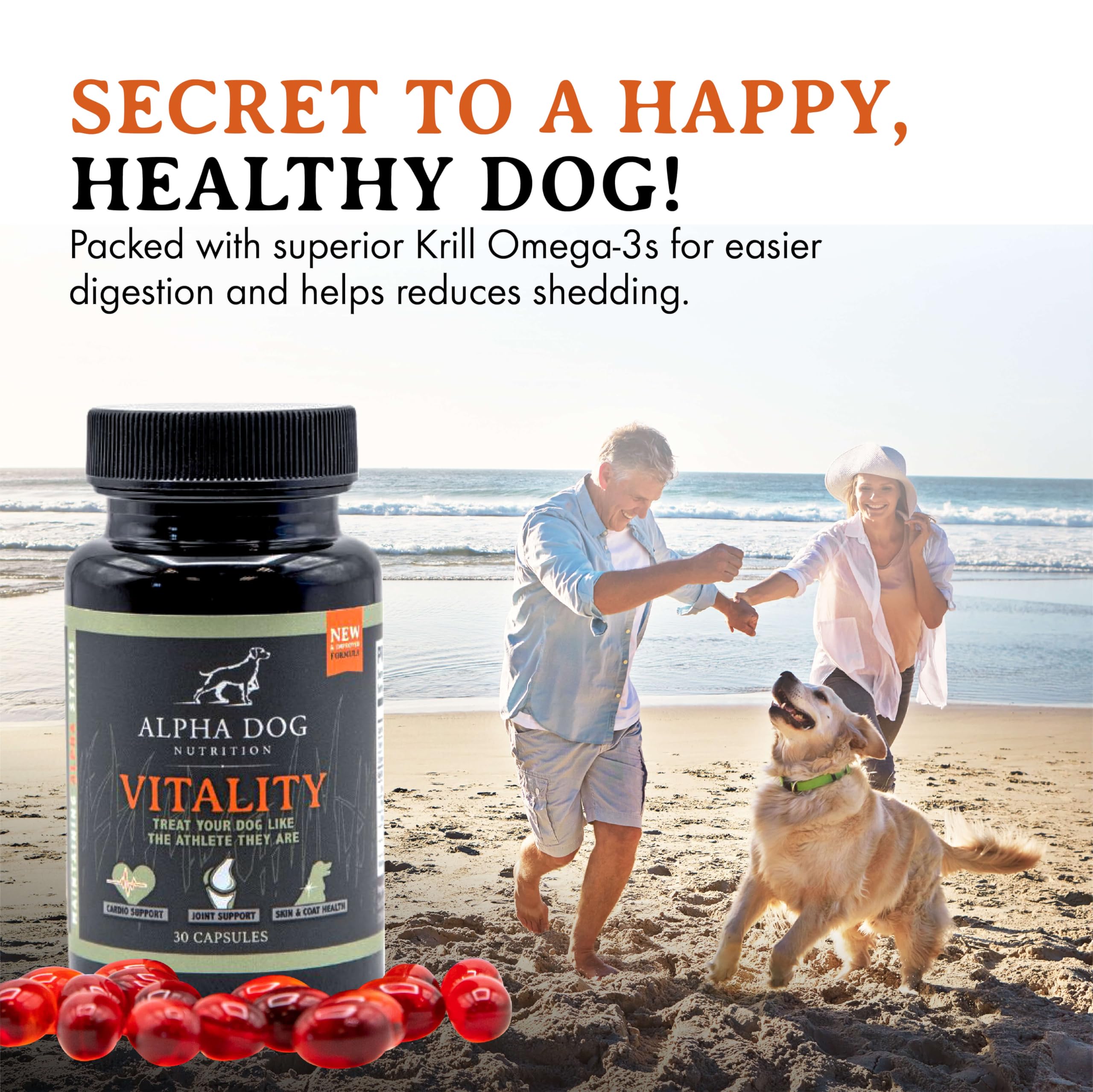 Alpha Dog Nutrition Vitality Krill Oil reduces dog itching relief for sensitive skin.