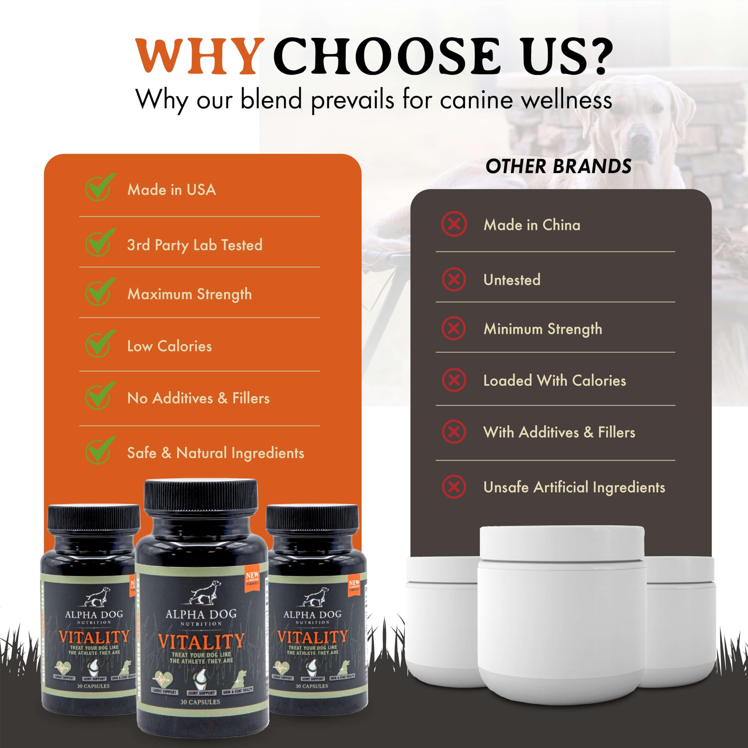 Alpha Dog Nutrition Vitality Krill Oil packaging detailing 2000 mg per serving.