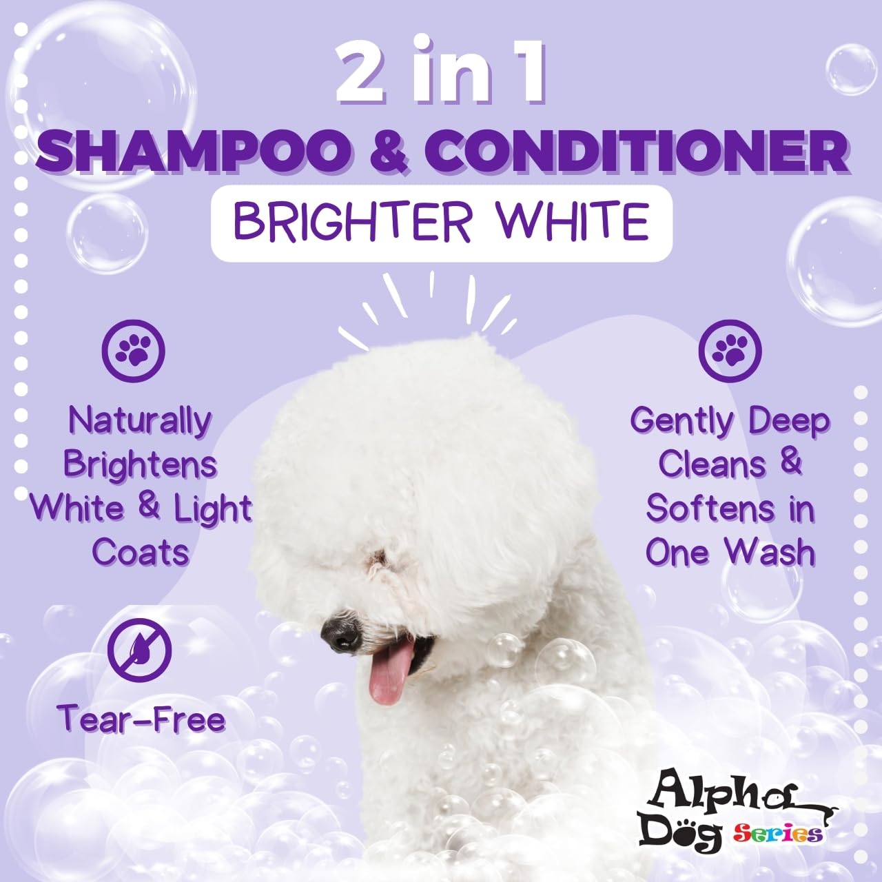 Alpha Dog Series Bright White coat-brilliance application shows whitening and shine potential.