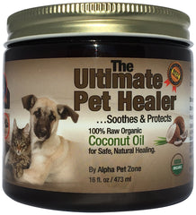 ALPHA PET ZONE Coconut Oil on dog's coat for shine and hydration.