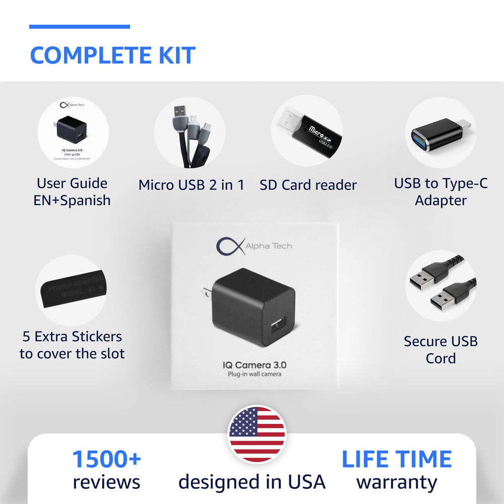 ALPHA TECH plug-in indoor camera no wifi setup emphasizes plug-and-play convenience