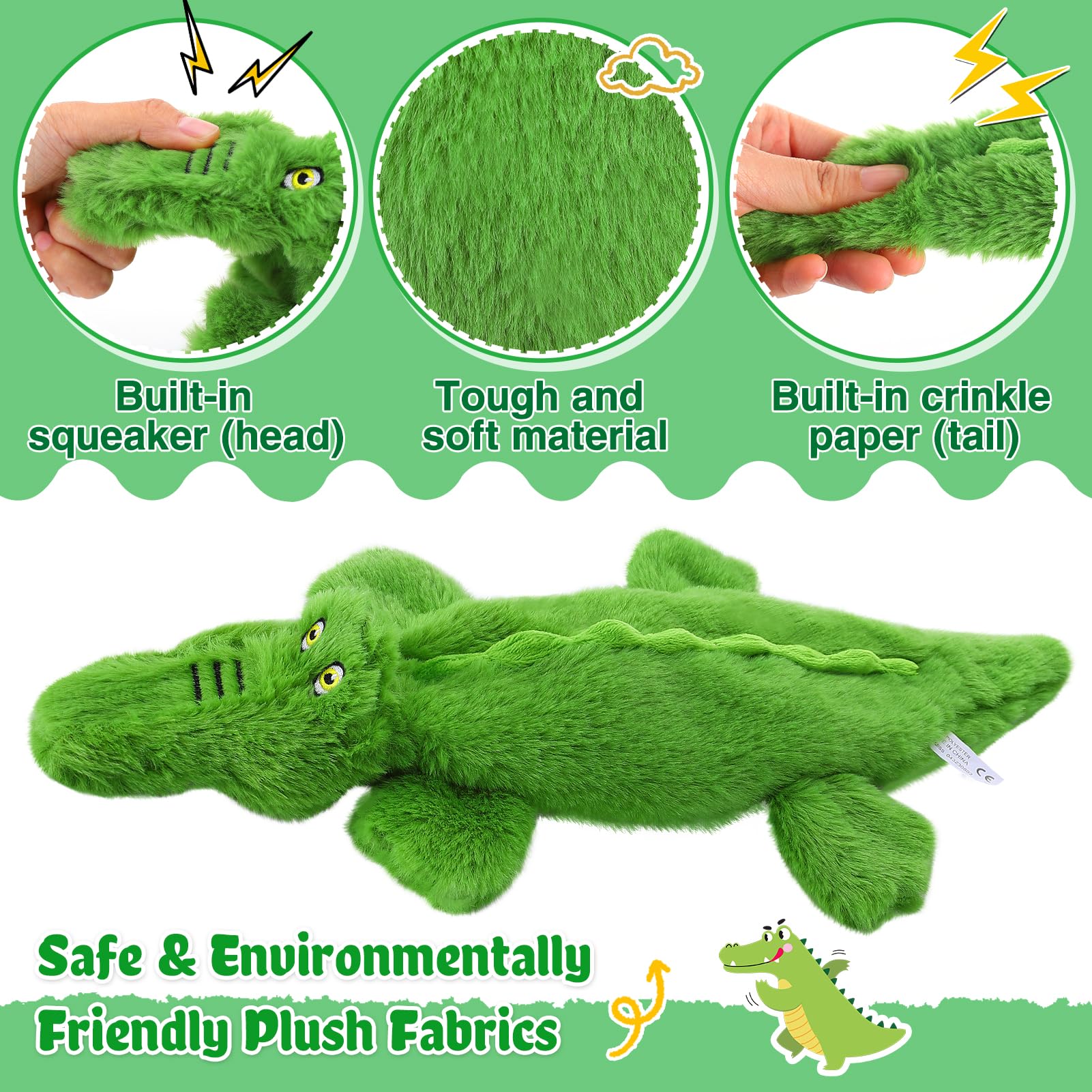 Alphatool crocodile plush no-stuffing toy full view showing safe design