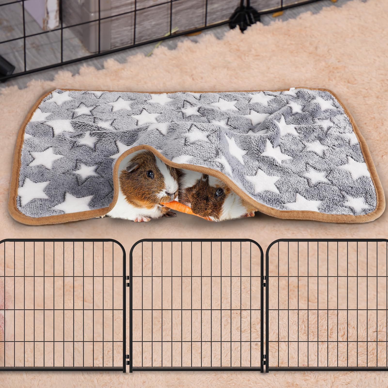 Alphatool Guinea Pig Blanket in cage shows versatile bedding and warmth options.