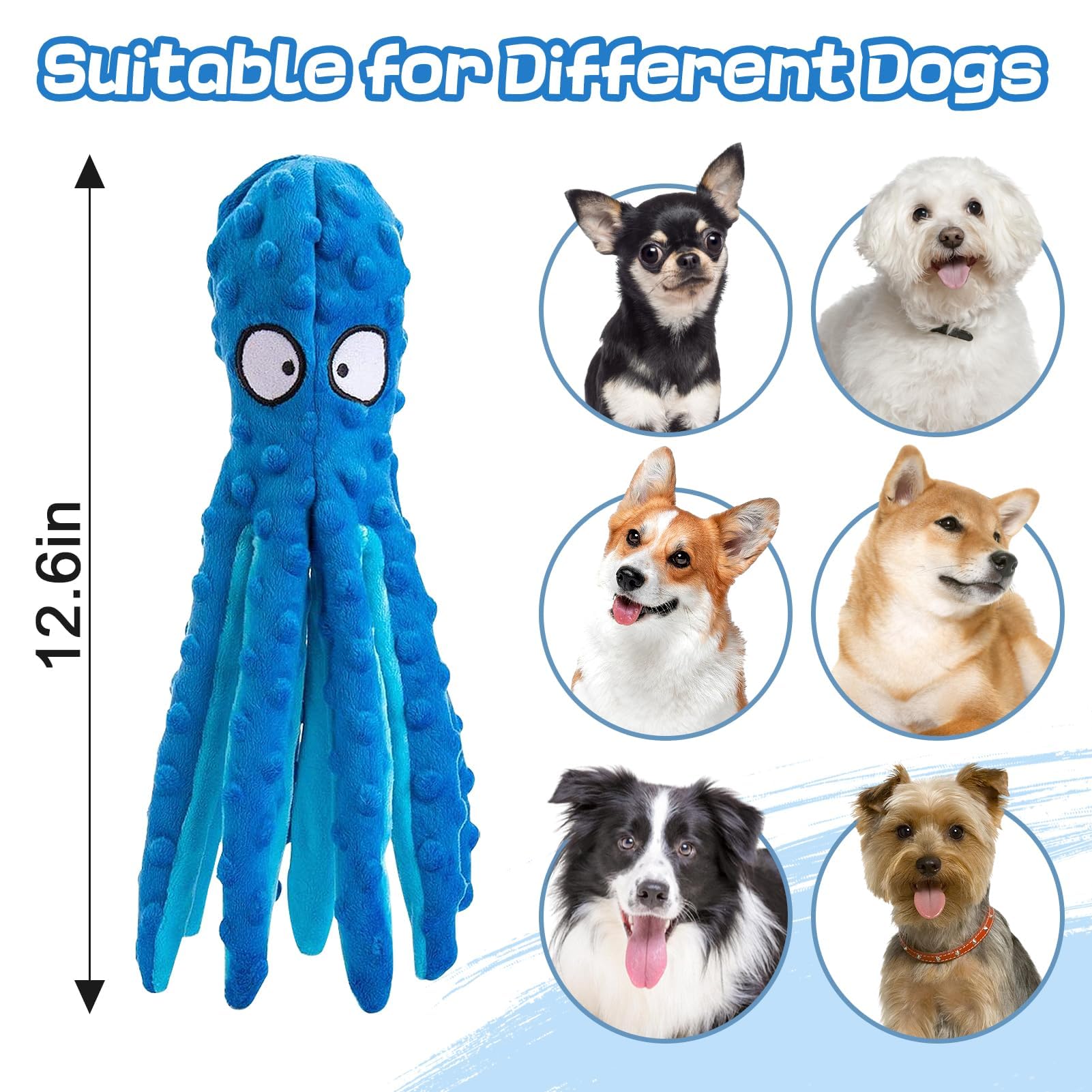 Alphatool blue dog toy is machine washable for easy cleaning after play.