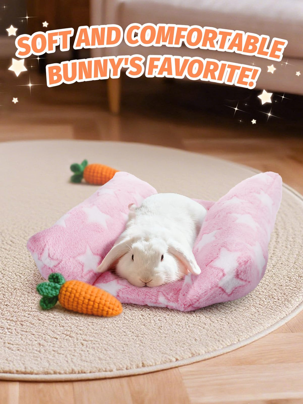 Alphatool Soft Bunny Bed pink stars design: cute pet styling.