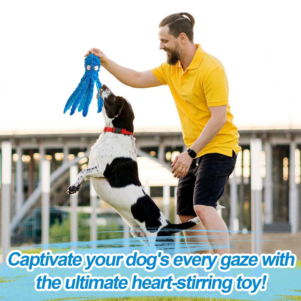 Alphatool squeaky octopus blue promotes tug-of-war and extended engagement.