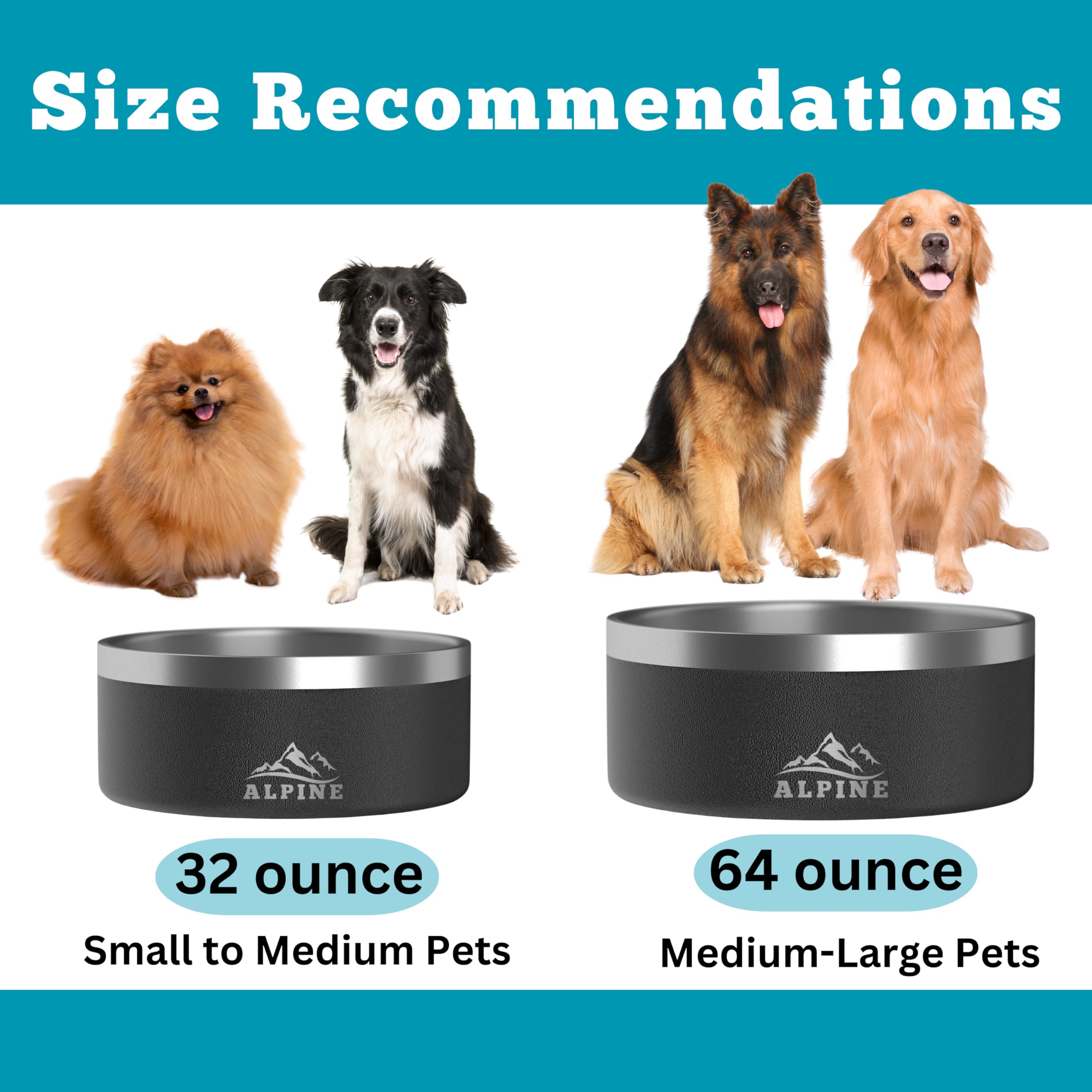ALPINE 32-ounce capacity bowls suit small and medium pets well.