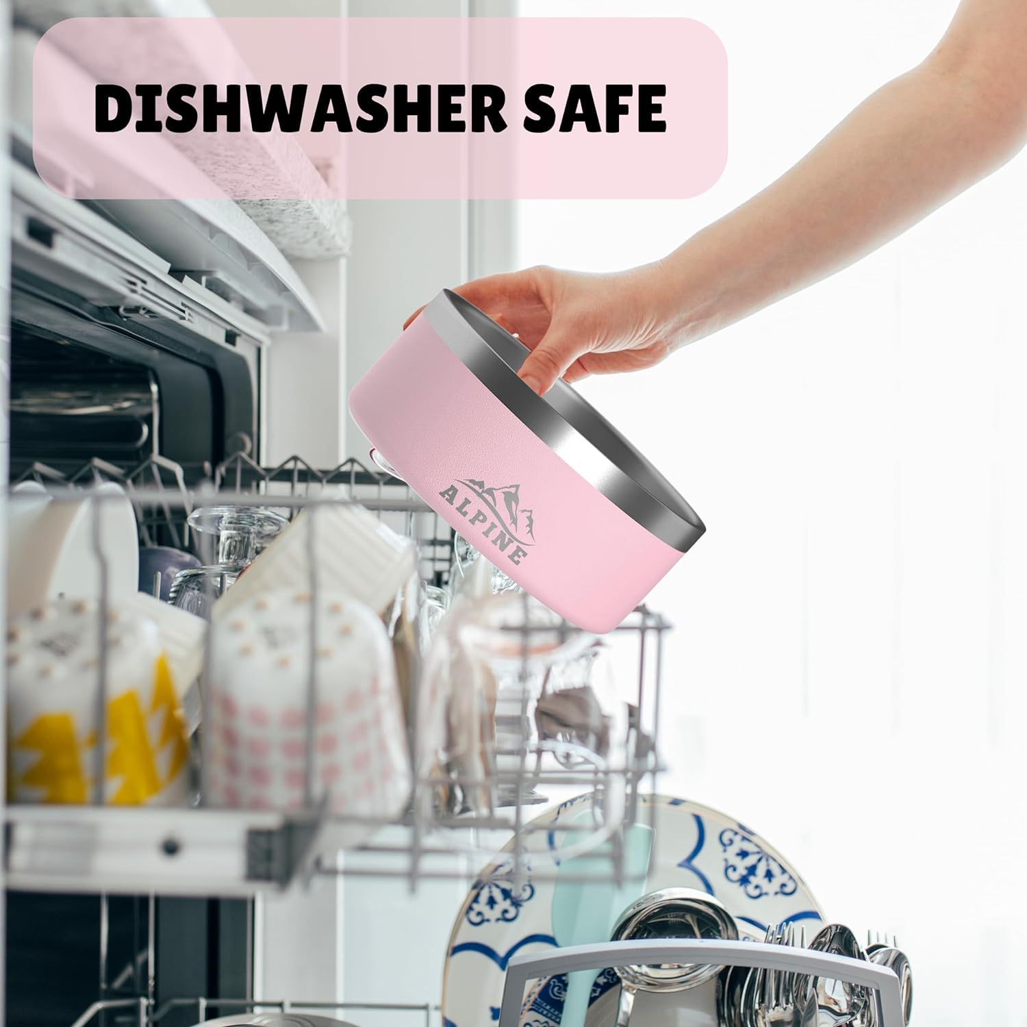 ALPINE dishwasher-safe stainless bowls simplify cleanup after meals.