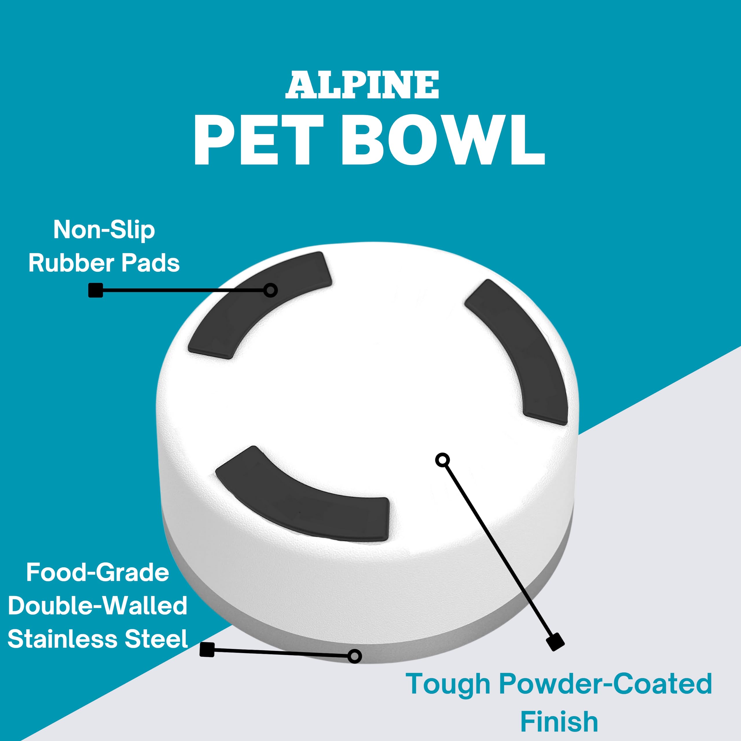 ALPINE non-slip bottom bowls prevent spills during pets' meals.