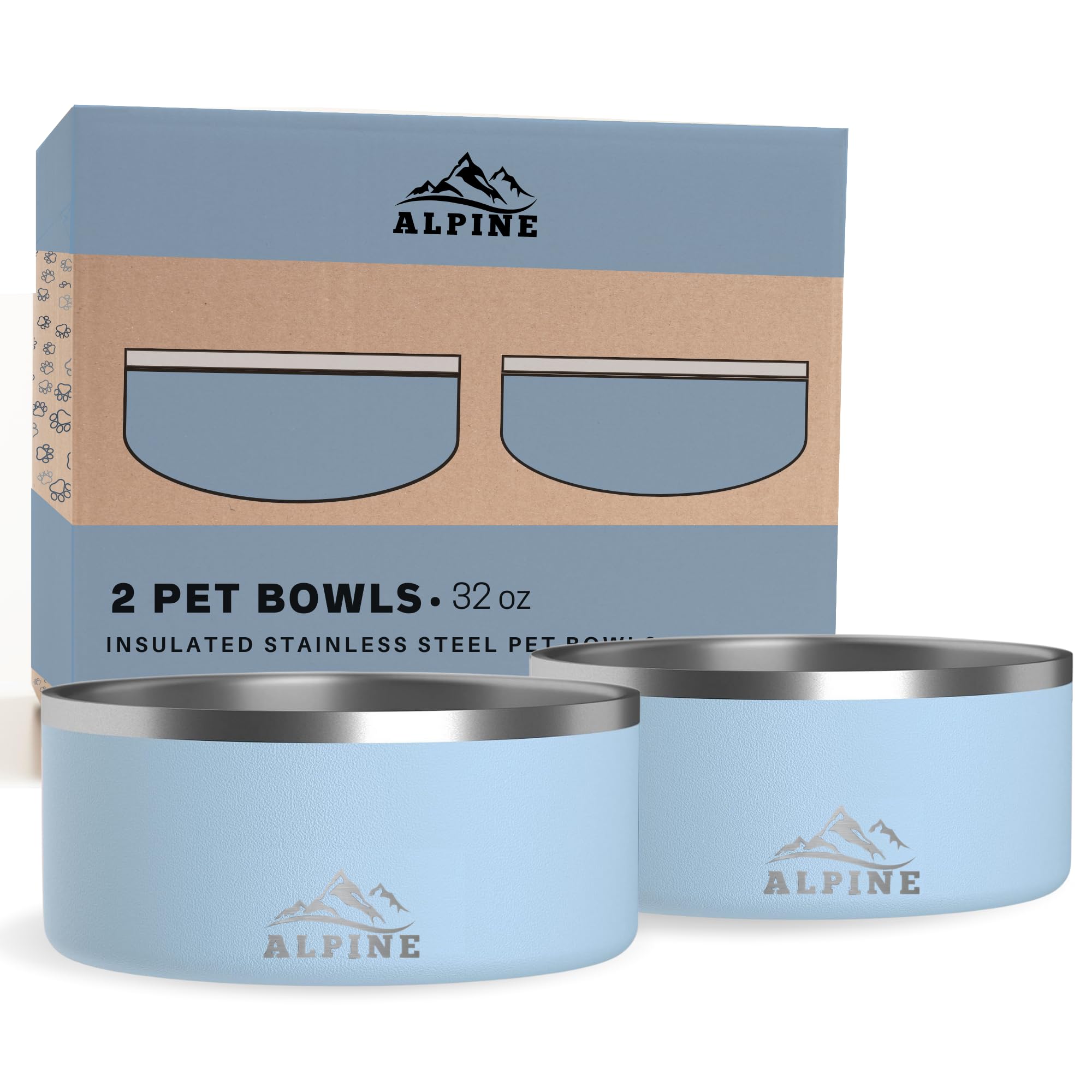 ALPINE set-2 stainless steel dog bowls in sky blue for durable, rust-resistant meals.