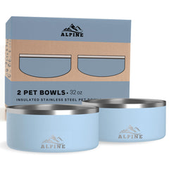 ALPINE set-2 stainless steel dog bowls in sky blue for durable, rust-resistant meals.