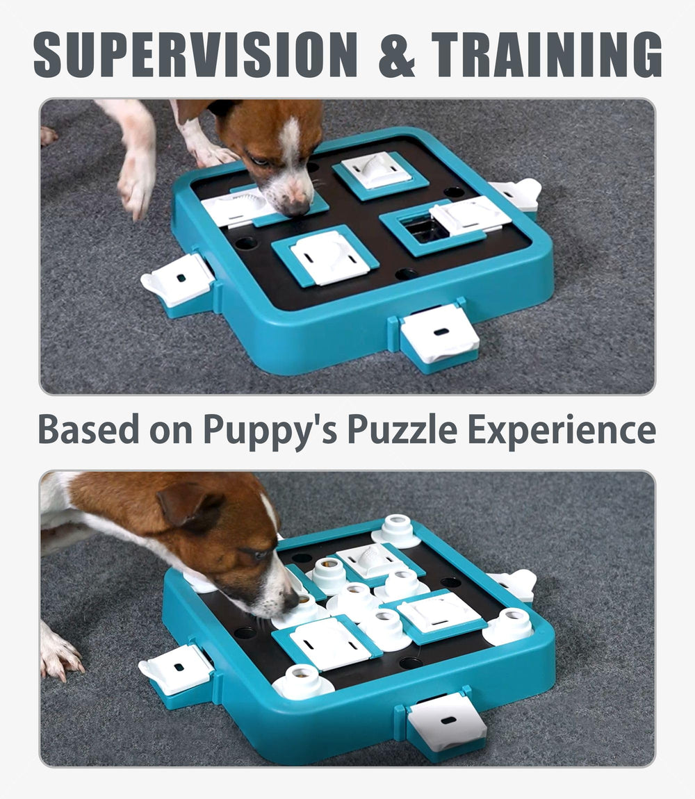 Aluckmao dog puzzle toy green product image emphasizes enrichment at home.