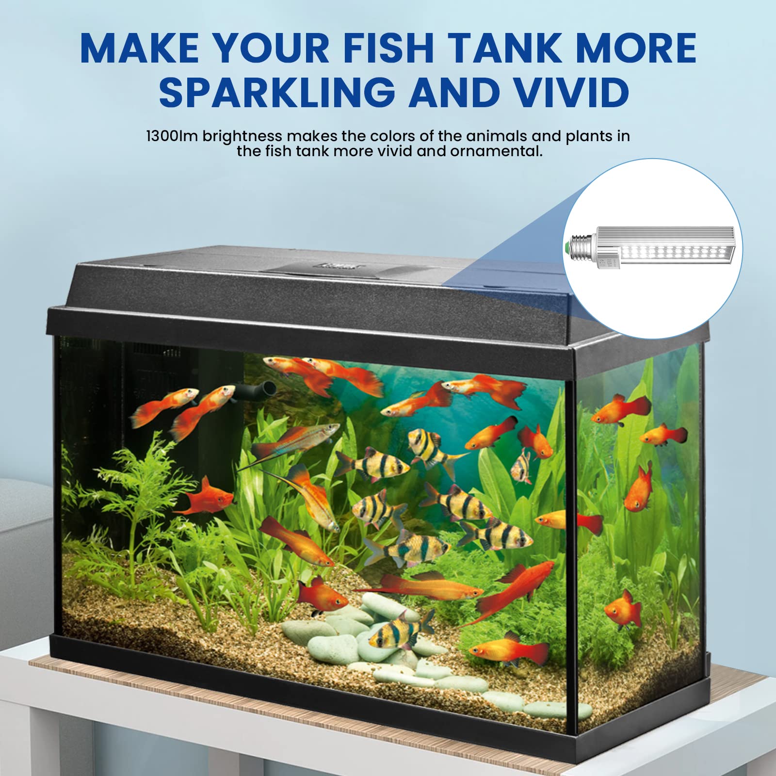 Aluxcia E26 LED daylight 5500K bulb for vibrant tank illumination.