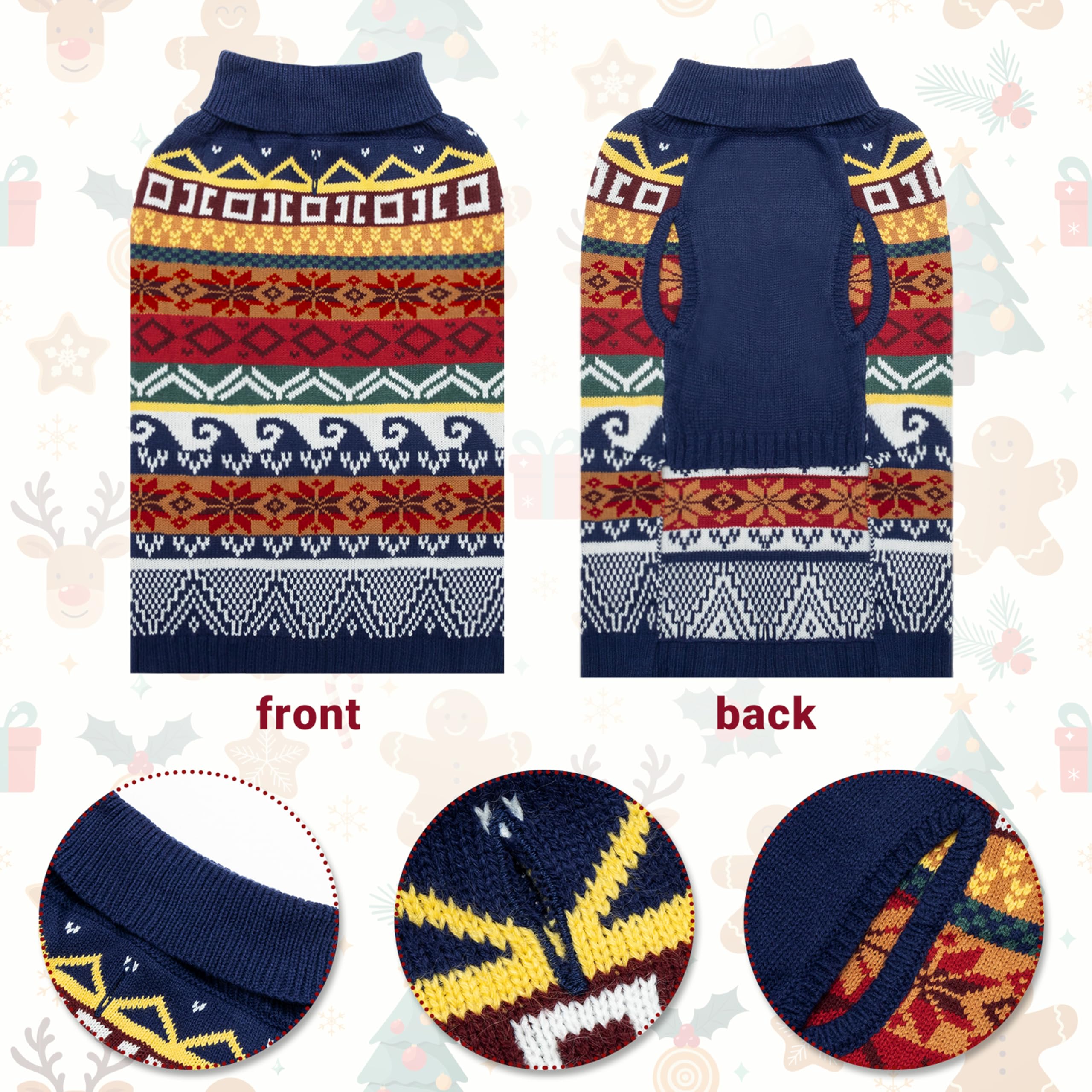 ALUZAEMO dog Christmas sweater on dog demonstrates everyday wear for indoor and outdoor celebrations.