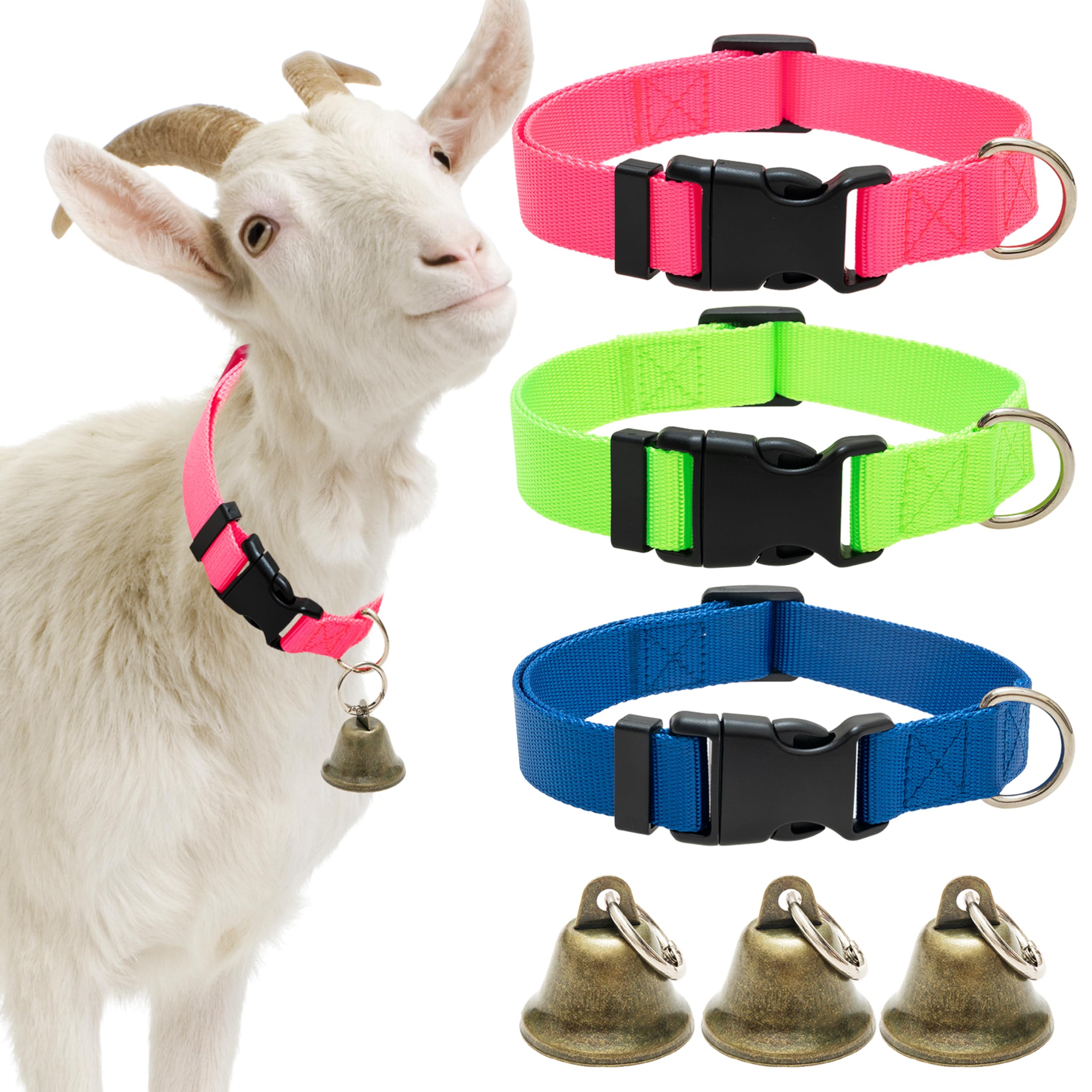 ALUZAEMO goat collars in blue pink green for quick ID and daily wear.