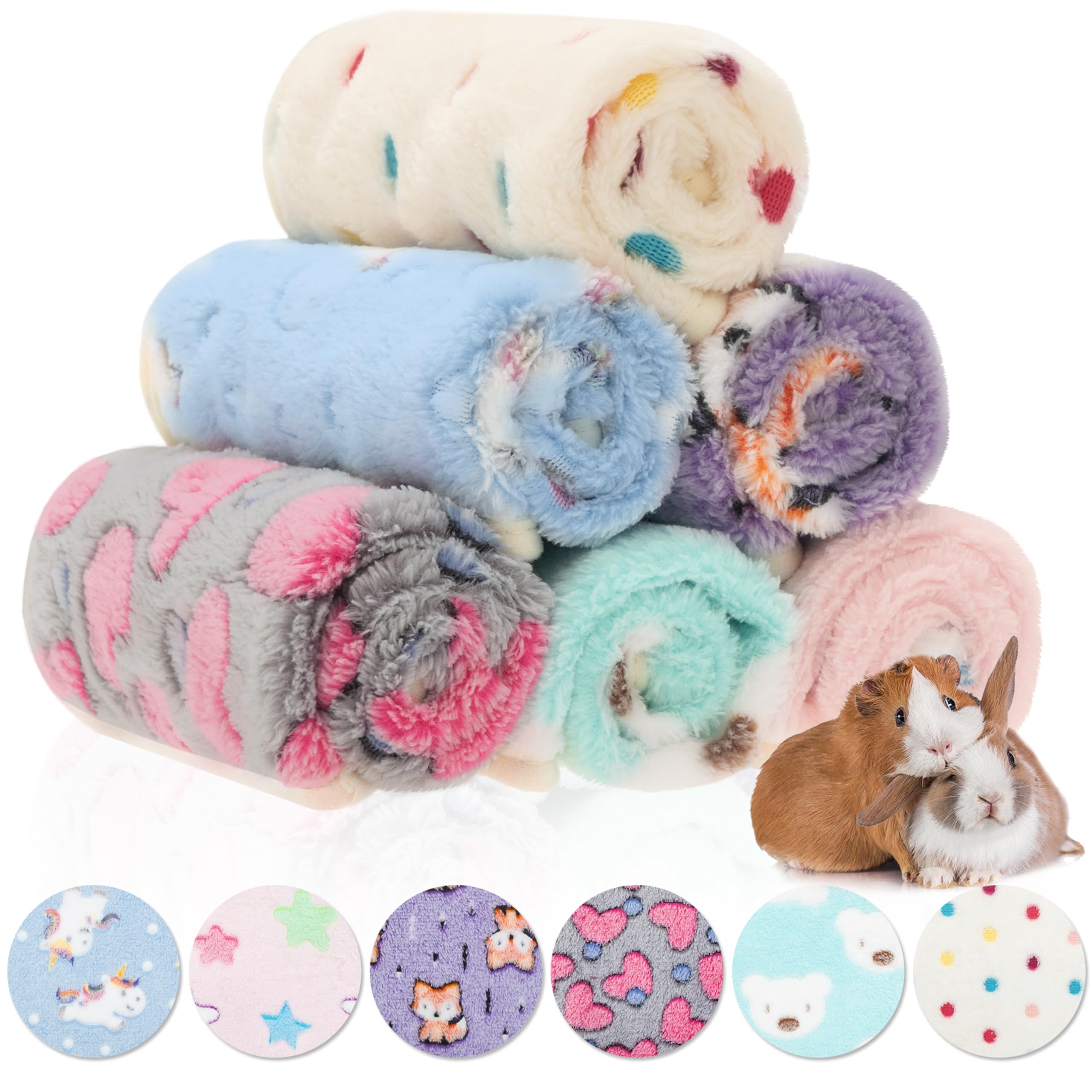 ALUZAEMO guinea pig blanket pack shown for cozy cages with six soft fleece mats.