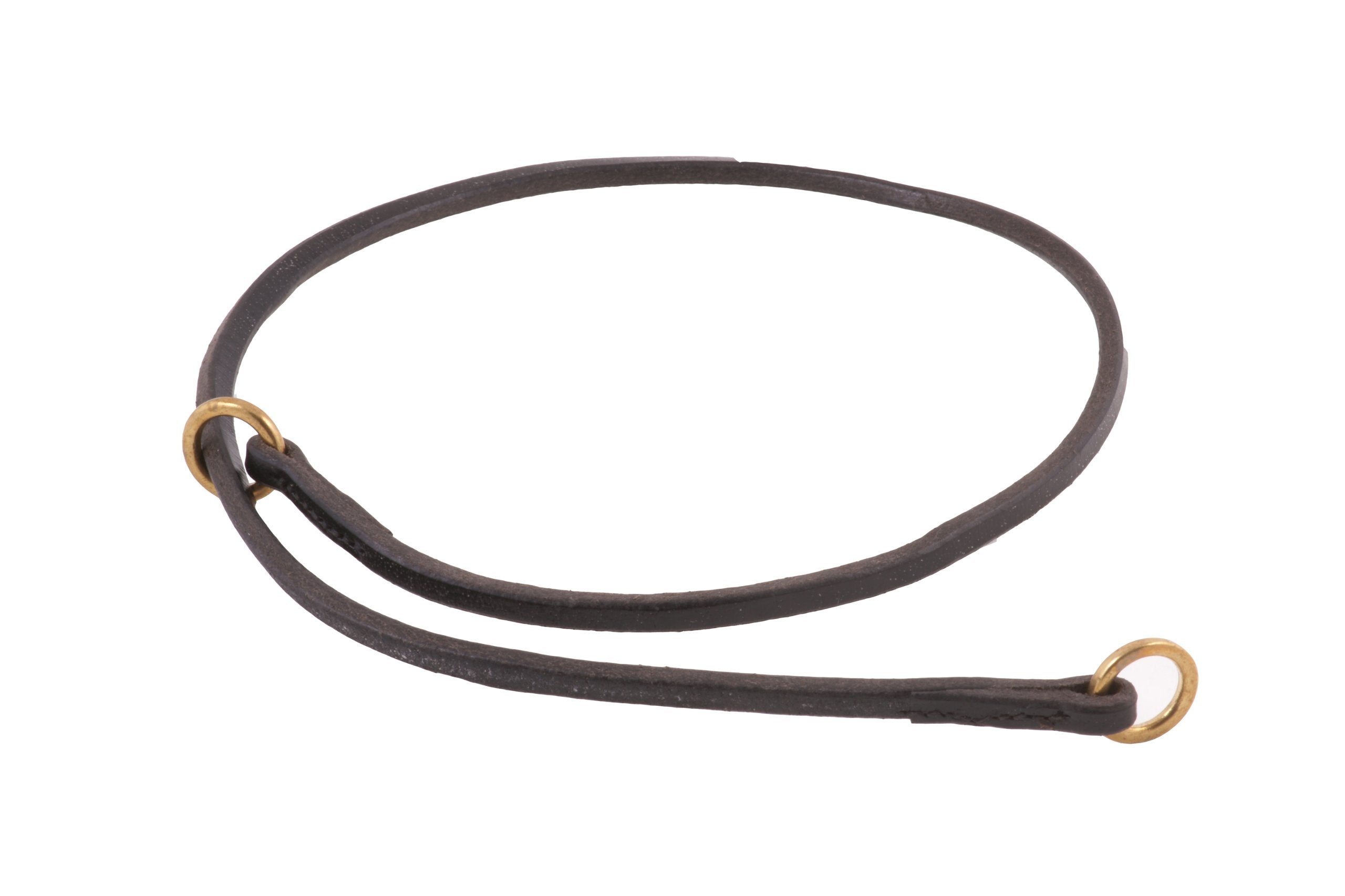 Alvalley flat leather slip dog collar in black with brass hardware for comfortable daily walks.