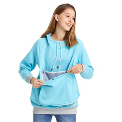 ALYC Cat Dog Carrier Hoodie front pouch highlights a cozy built-in pocket for hands-free pet cuddling