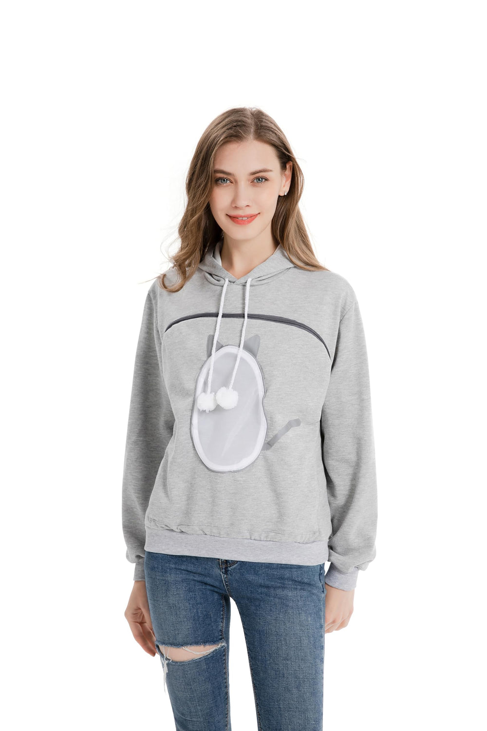 ALYC Pet Carrier Hoodie front view with oversized pocket for hands-free pet transport.