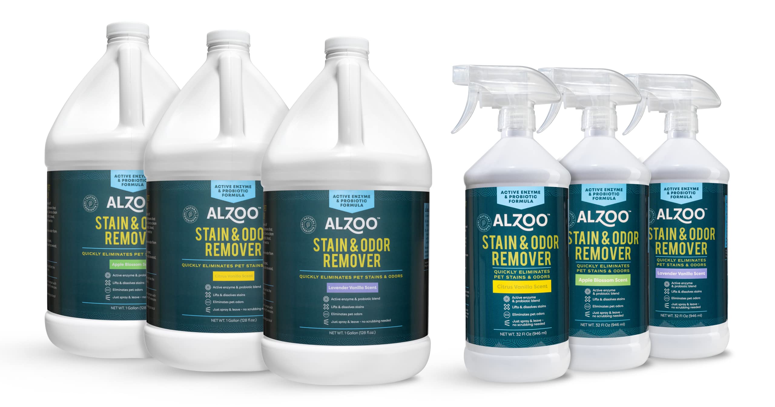 ALZOO Stain & Odor Remover packaging emphasizes recyclable packaging for sustainability.