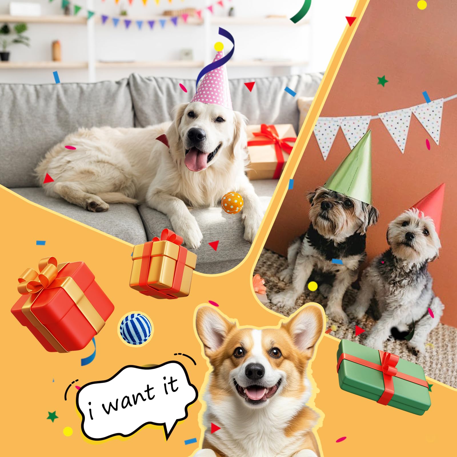 AMA SPORT bolas tenis chirrantes para perros, incluye bolsa de malla reutilizable