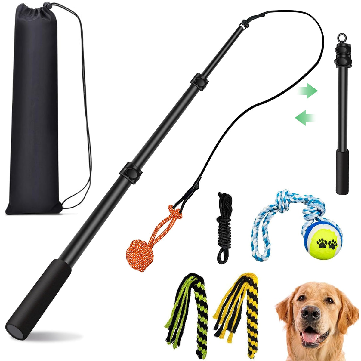 AmaCielo Flirt Pole in carry-case setup for convenient outdoor play and storage.